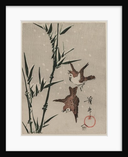 Sparrows, Bamboo and Falling Snow, c. late 1820s by Keisai Eisen