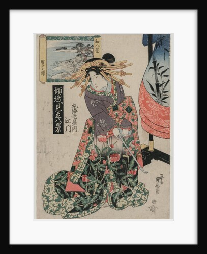 The Courtesan Emon of Maruebiya with a View of Tago Bay…, c. late 1820s or early 1830s by Ipposai Kuniyasu