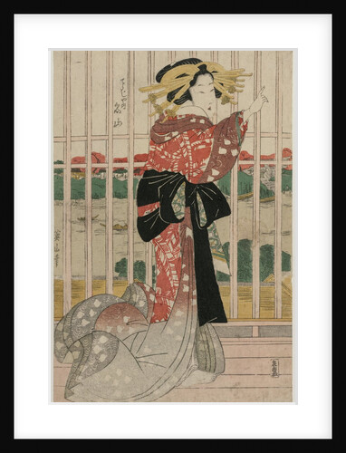 The Courtesan Meizan of the Chojiya on a Balcony Overlooking the Sumida River, c.early or mid 1820s by Eizan Kikugawa