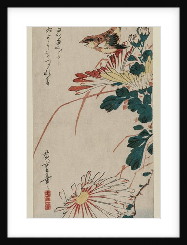 Warbler and Chrysanthemums, mid 1830s by Ando Hiroshige