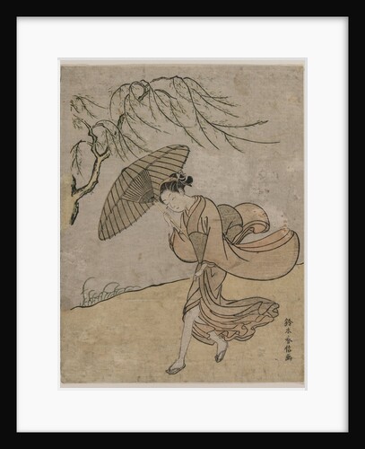 Woman Running Past a Willow Tree in a Breeze, 1766 or 1767 by Suzuki Harunobu