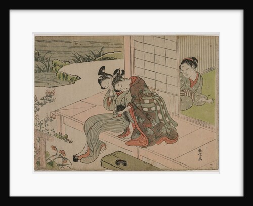 Woman Watching Young Couple Embrace on a Veranda, late 1760s by Suzuki Harunobu