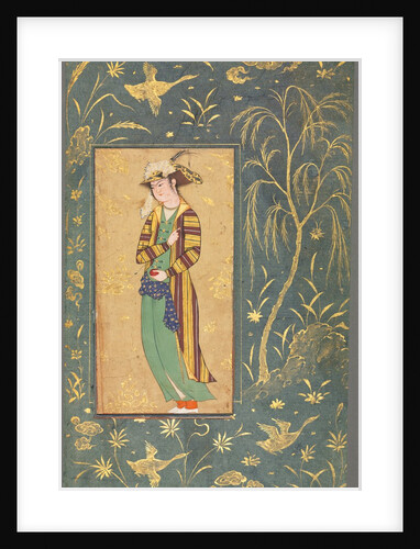 Youth Holding a Pomegranate; Illustration from a Single Page Manuscript, c.1600-1650 by Riza-yi Abbasi (style of)