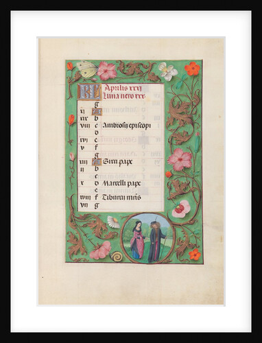 Hours of Queen Isabella the Catholic, Queen of Spain: Fol. 5r, April - Squire and Damsel, c. 1500 by Master of the First Prayerbook of Maximillian