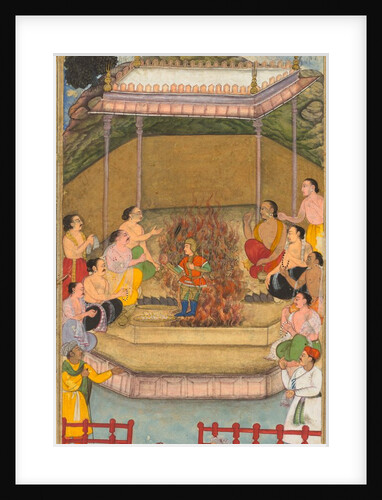 Yaja and Upayaja perform a sacrifice for the emergence of Dhrishtadyumna from the fire…, 1598 by Bilal Habshi (attributed to)