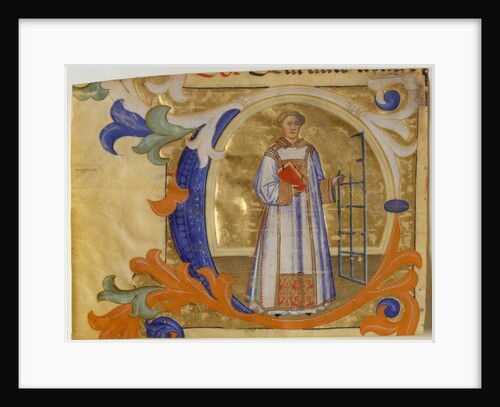 Manuscript Illumination with Saint Lawrence in an Initial C, from a Gradual, ca. 1380-90 by Simone Camaldolese