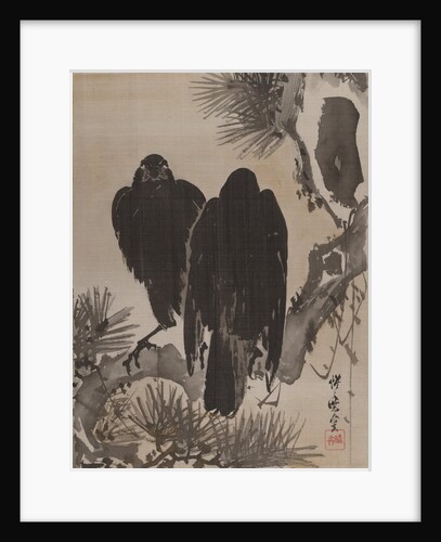 Two Crows on a Pine Branch, ca. 1887 by Kawanabe Kyosai