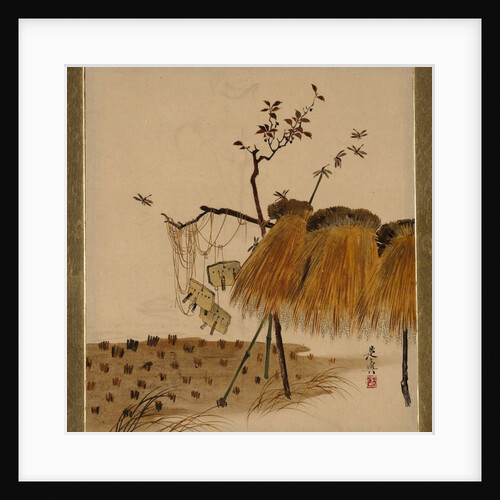 Lacquer Paintings of Various Subjects: Stack of Rice and Dragonflies, 1882 by Shibata Zeshin