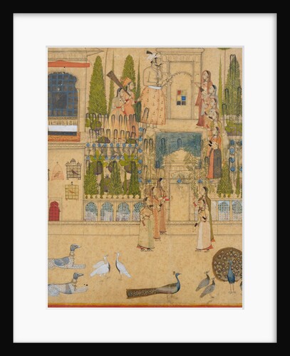 Maharana Amar Singh II with Ladies of the Zenana outside the Picture Hall at Rajnagar, ca. 1707-8 by Attributed to Stipple Master