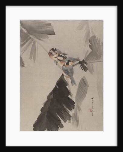 Three Birds on Branch, ca. 1887 by Watanabe Seitei