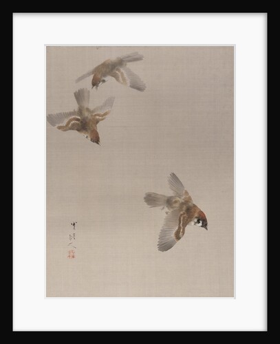 Sparrows Flying, ca. 1887 by Watanabe Seitei