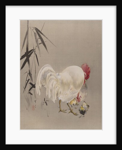 Rooster and Hen with Chicks, ca. 1887 by Watanabe Seitei