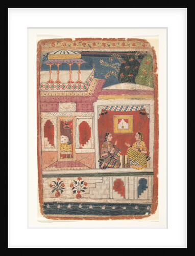 Radha and Her Confidant Sit in an Open Room: Page from a Dispersed Rasikapriya , ca. 1680-90 by Unknown