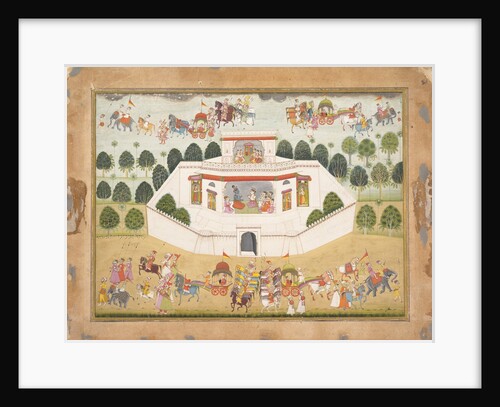 Krishna and Balarama within a Walled Palace: Page from a Dispersed Bhagavata Purana…, ca. 1700. by Unknown