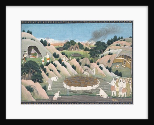The Monkey King Vali's Funeral Pyre: Illustrated folio from a dispersed Ramayana series , ca. 1780 by Workshop active in the First generation (after Nainsukh)