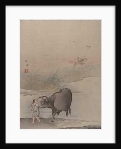 Boy with Cow at the River's Edge by Hashimoto Gaho