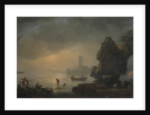 Harbor Scene with a Grotto and Fishermen Hauling in Nets by Unknown