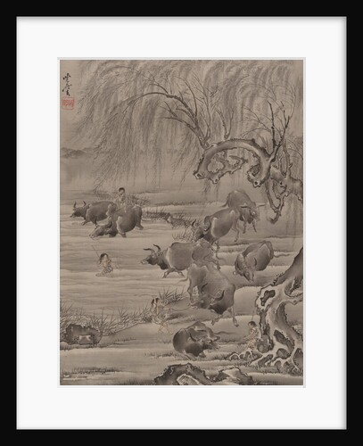 Buffalo and Herdsman, ca. 1887 by Kawanabe Kyosai