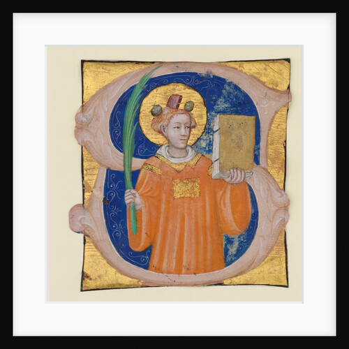 Manuscript Illumination with Saint Stephen in an Initial S, from an Antiphonary, ca. 1410-20 by Master of the Brussels Initials
