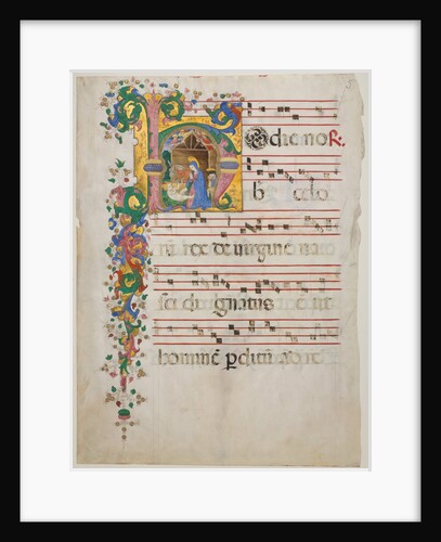 Manuscript Leaf with the Nativity in an Initial H, from an Antiphonary, second half 15th century by Master of the Riccardiana Lactantius