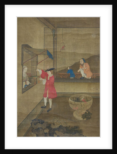 European Couple and Child Playing with Parrot, 18th century by Unknown