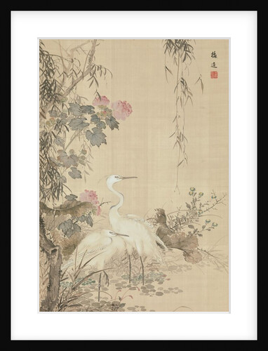 Egrets, Peonies, and Willows, early 19th century by Yamamoto Baiitsu