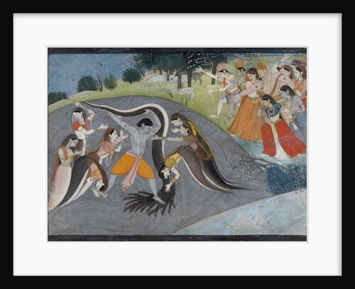 Krishna Subduing Kaliya, the Snake Demon: Folio from a Bhagavata Purana Series , ca. 1785 by Unknown