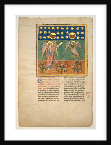 Leaf from a Beatus Manuscript: the Fourth Angel Sounds the Trumpet and an Eagle…, ca. 1180 by Unknown