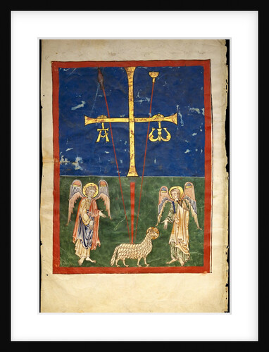Leaf from a Beatus Manuscript: the Lamb at the Foot of the Cross, Flanked by Two Angels…, c1180 by Unknown