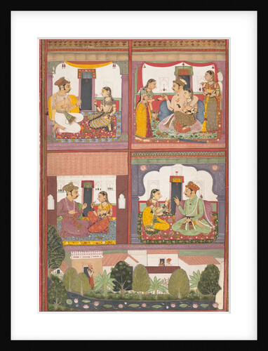 Four Love Scenes and a Landscape: Page from a Dispersed Raskapriya, ca. 1700 by Unknown