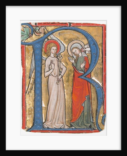 Manuscript Illumination with the Annunciation in an Initial R, from a Gradual, ca. 1300 by Unknown