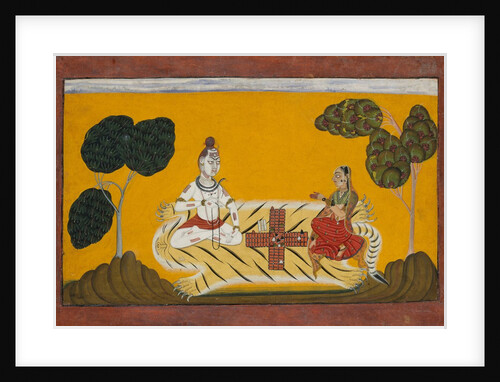 Shiva and Parvati Playing Chaupar: Folio from a Rasamanjari Series, dated 1694-95 by Devidasa of Nurpur