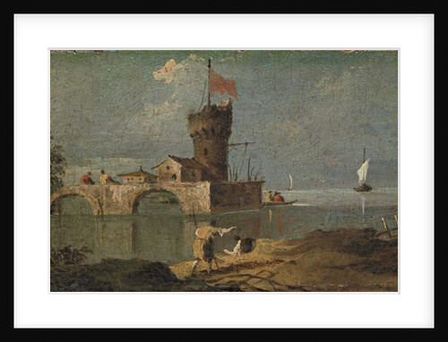 Capriccio with a Circular Tower, Two Houses, and a Bridge, 18th century by Unknown