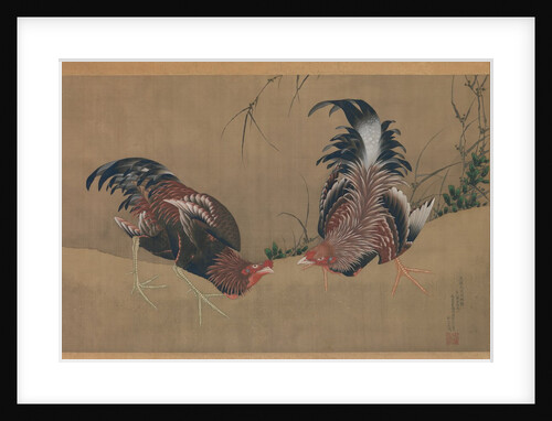 Gamecocks, dated 1838 by Hokusai