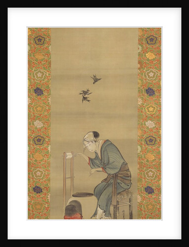 Woman Spinning Silk, dated 1790 by Hokusai