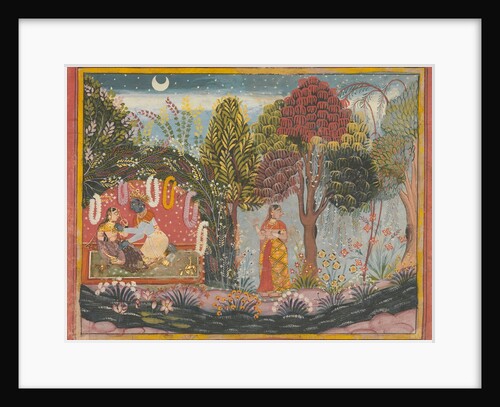Krishna and Radha in a Bower: Page From a Dispersed Gita Govinda, ca. 1665 by Sahibdin