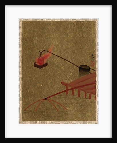 Fire Basket Suspended from Dock over a Fish Net in the Water by Shibata Zeshin