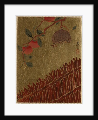 Persimmons Branch and Wasp Nest above a Hedge by Shibata Zeshin