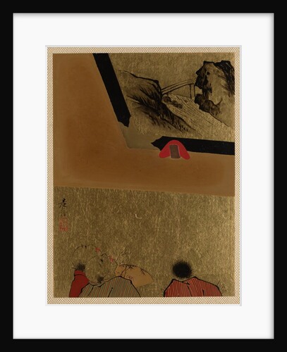 Three Men Looking at Framed Lacquer Drawing by Shibata Zeshin
