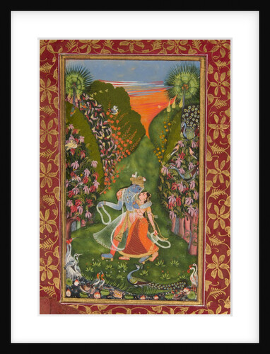 Radha and Krishna Walk in a Flowering Grove; Krishna Fluting by Kota Master