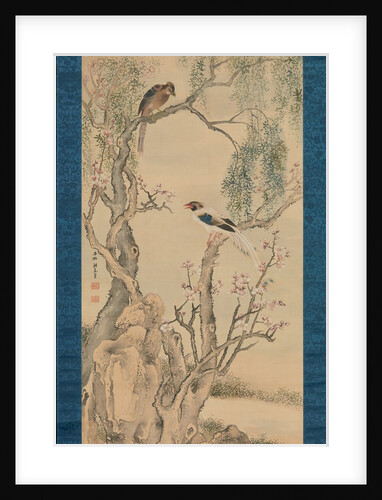 Birds in Willows and Blossoming Peach Tree by Yosa Buson