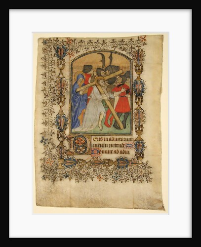 Manuscript Leaf from a Book of Hours… Illuminated Initial D and Christ Bearing the Cross, 1390-140 by Unknown