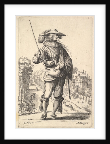 A gentleman with his head turned towards the right in profile, wearing a plumed hat and a …, 1629 by Abraham Bosse