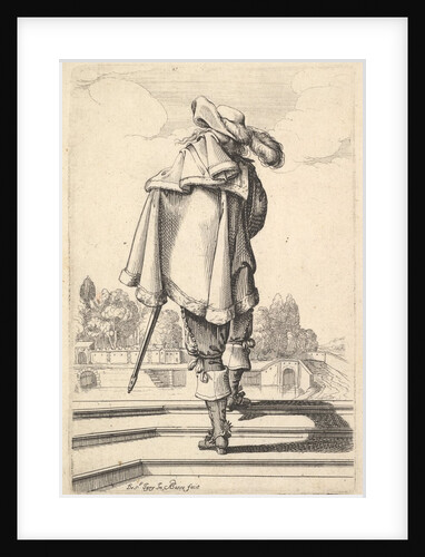 A gentleman, seen from behind, walking up a parapet, with a cloak over his left shoulder…, 1629 by Abraham Bosse