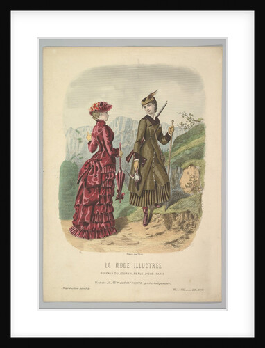 A Lady in a Hunting Costume with a Lady in Walking Costume on a Mountain Path from La Mode…, 1881 by Adèle-Anaïs Colin