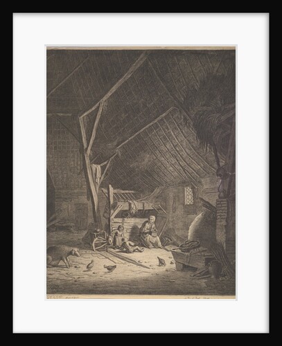 Interior of a Barn with Mother and Two Children, Right in Front a Pig, 17th century by Jacob Louys