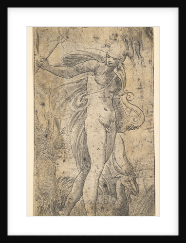 Mercury standing holding a cadecus in his right hand, a lyre in his left, ca. 1536-40 by Andrea Schiavone