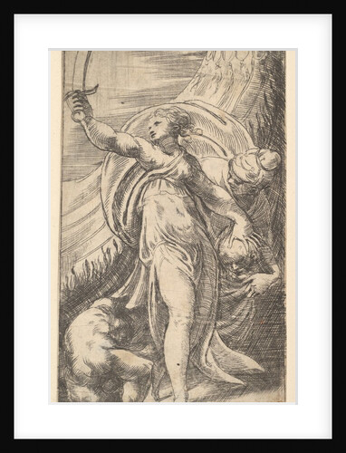 Judith her sword raised in her right hand, placing the head of Holofernes in the sa…, ca. 1542-45 by Andrea Schiavone