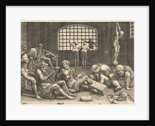 The Prison; a group of men in a dungeon bound in chains and shackles; to the right a figur… by Unknown