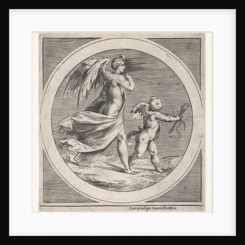 Winged female figure, draped and carrying a staff, striding behind a winged putto…, ca. 1550-1600 by Unknown